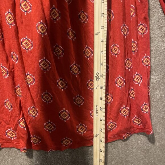 Old Navy Shirt Womens Small Red Tribal Print Long Sleeve Top Square Neck Stretch - Picture 8 of 8